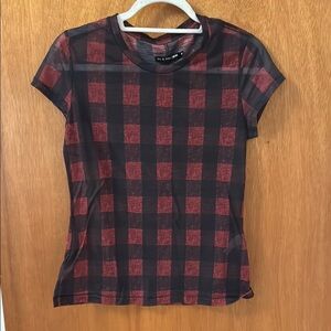 rag & bone Red and Black Checkered Short Sleeve Tee